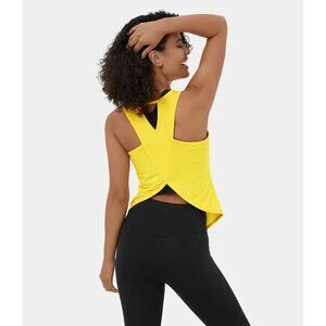 NEW Halara Cut Out Asymmetric Hem Sheer Casual Tank Top Yellow Womens Small